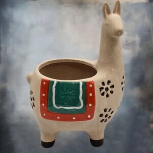 Whimsical Alpaca Planter - Hand Painted Ceramic Llama Succulent Planter Pot